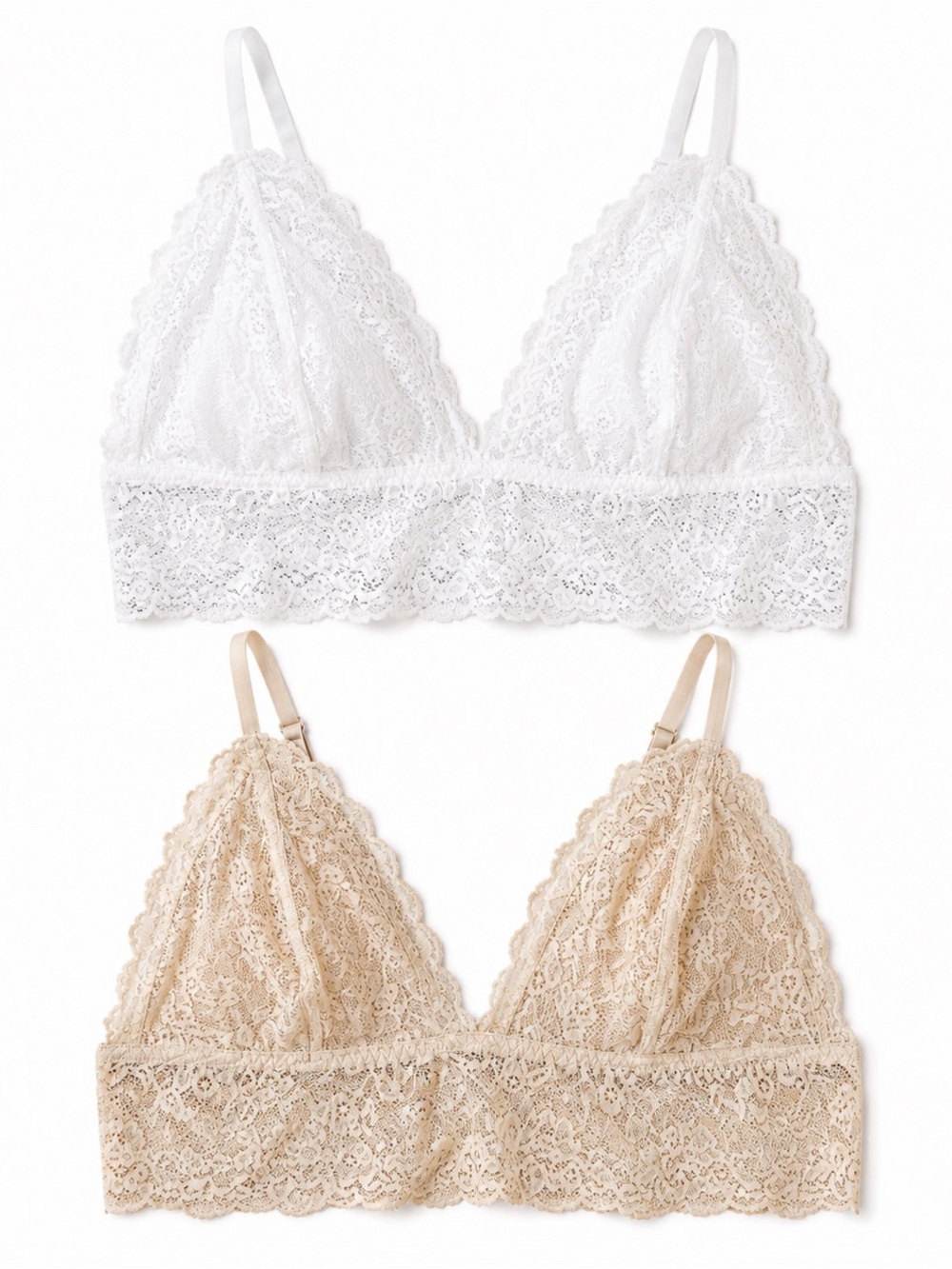 Maidenform Lace Bralette Duo in White & Beige Sz Large Neutral Basics